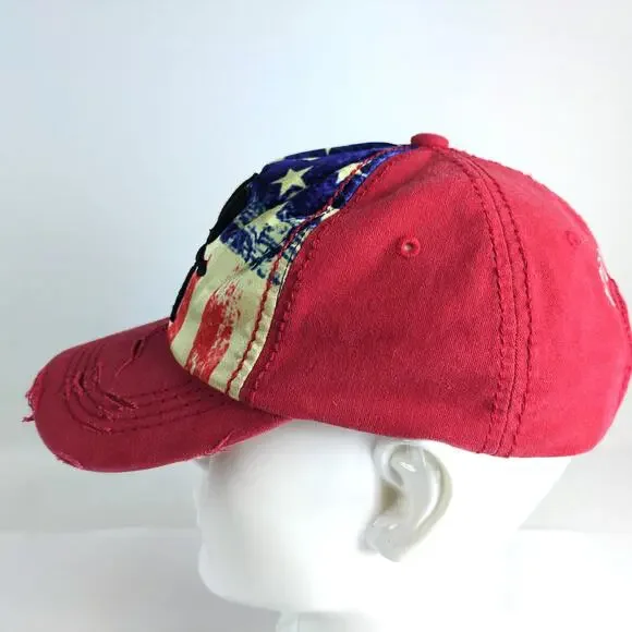 Wild And Free American Flag Distressed Red Baseball Hat Ball Cap 4350 District - Picture 5 of 7